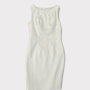 DAVID Meister White Gold Studded Textured Sheath Pencil Jacquard Dress Sz 8